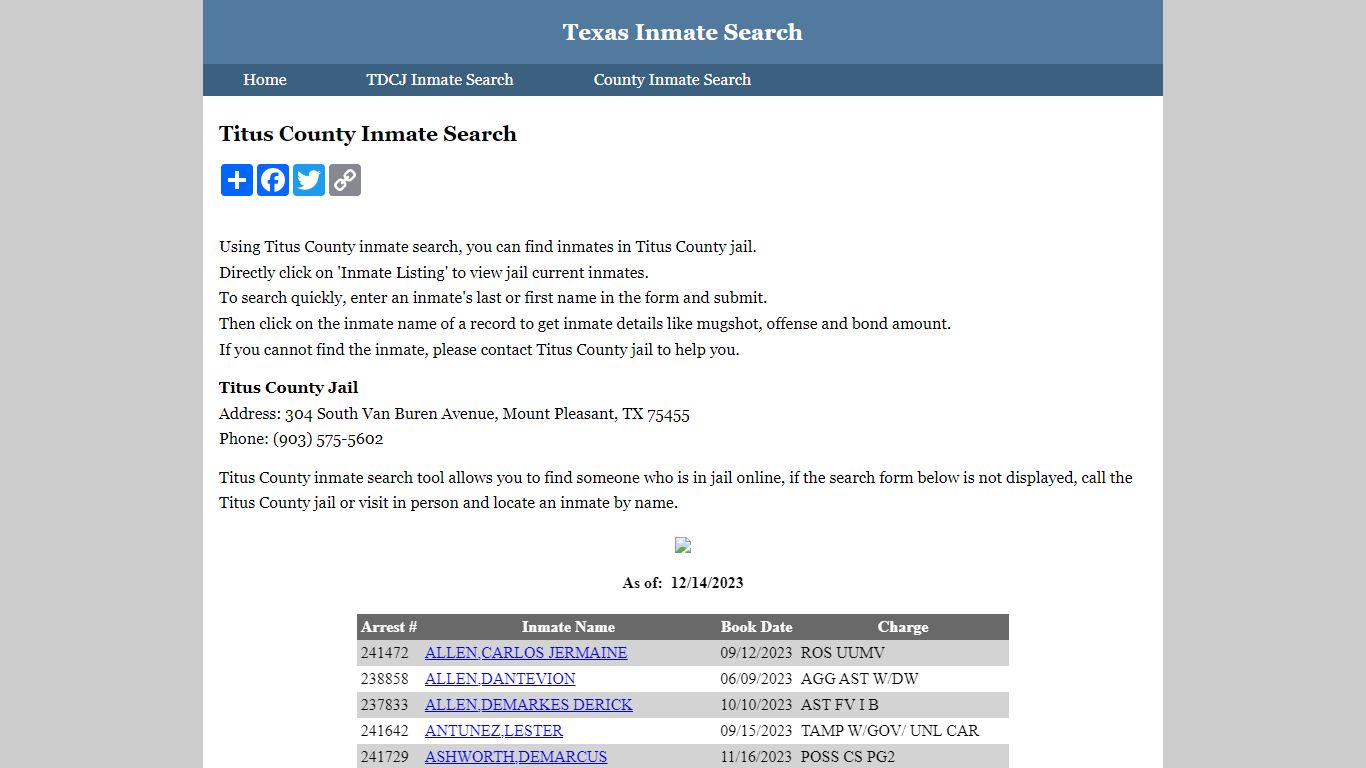 Titus County Inmate Search