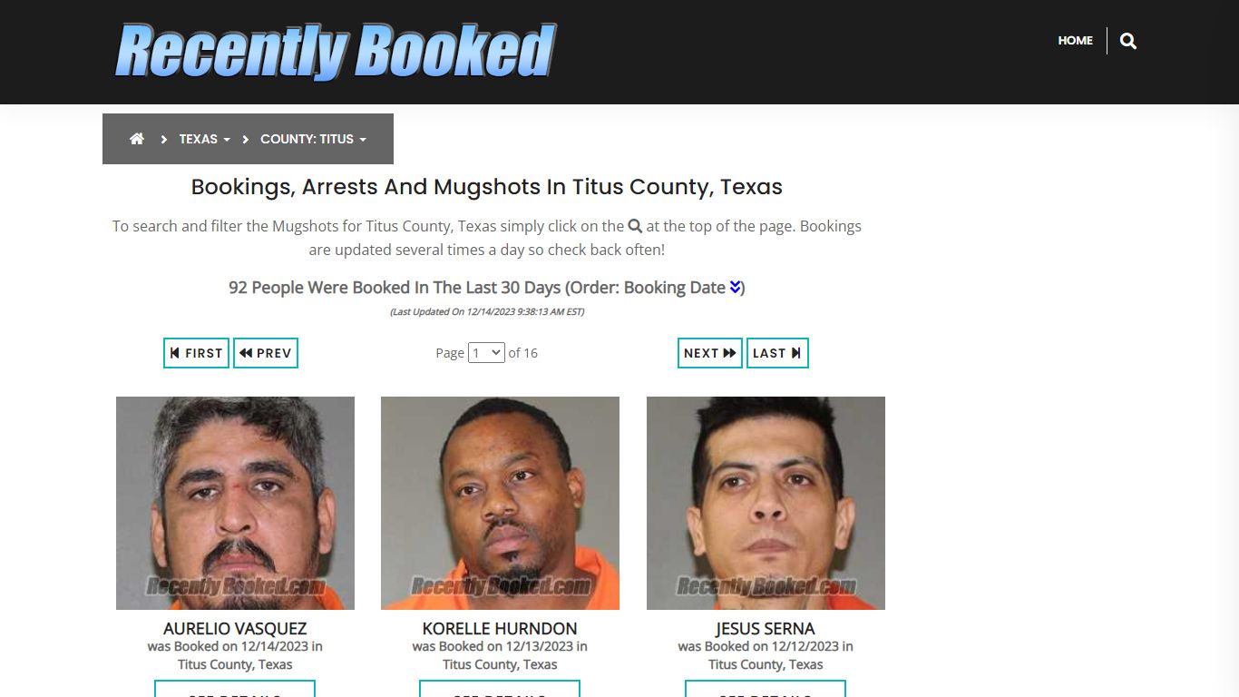 Recent bookings, Arrests, Mugshots in Titus County, Texas - Recently Booked