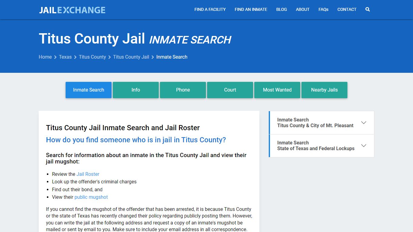 Inmate Search: Roster & Mugshots - Titus County Jail, TX